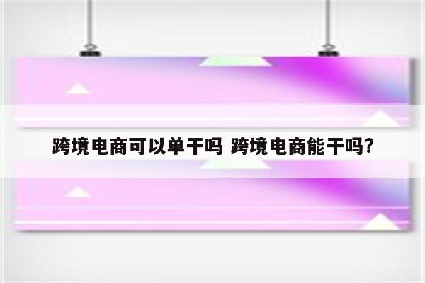 跨境电商可以单干吗 跨境电商能干吗?