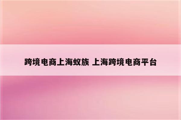 跨境电商上海蚁族 上海跨境电商平台