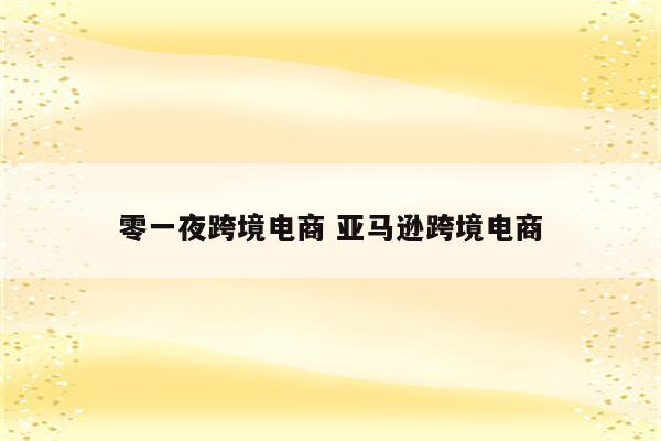 零一夜跨境电商 亚马逊跨境电商