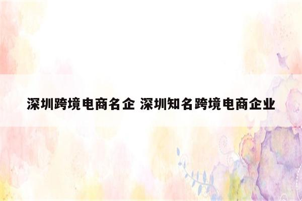 深圳跨境电商名企 深圳知名跨境电商企业