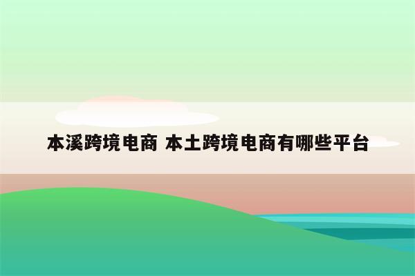 本溪跨境电商 本土跨境电商有哪些平台