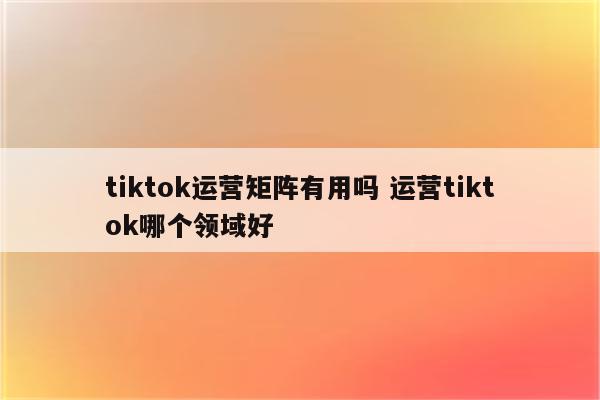 tiktok运营矩阵有用吗 运营tiktok哪个领域好