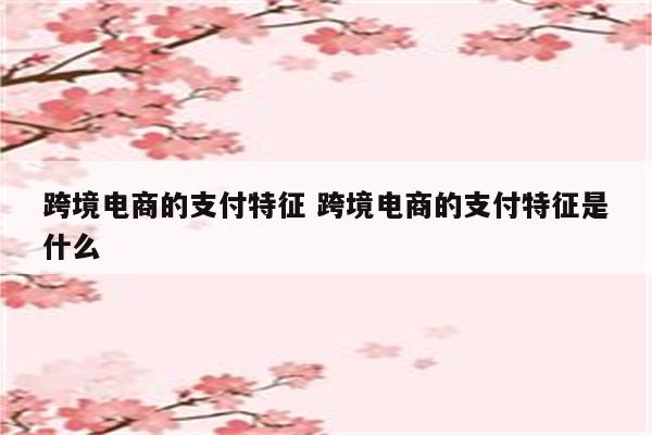 跨境电商的支付特征 跨境电商的支付特征是什么