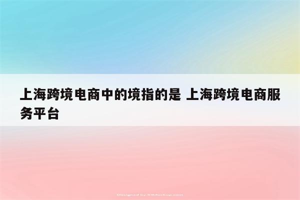 上海跨境电商中的境指的是 上海跨境电商服务平台