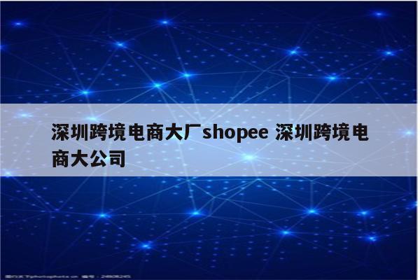 深圳跨境电商大厂shopee 深圳跨境电商大公司