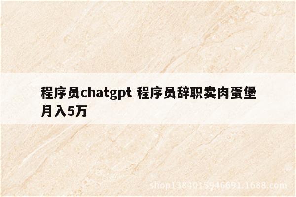 程序员chatgpt 程序员辞职卖肉蛋堡月入5万