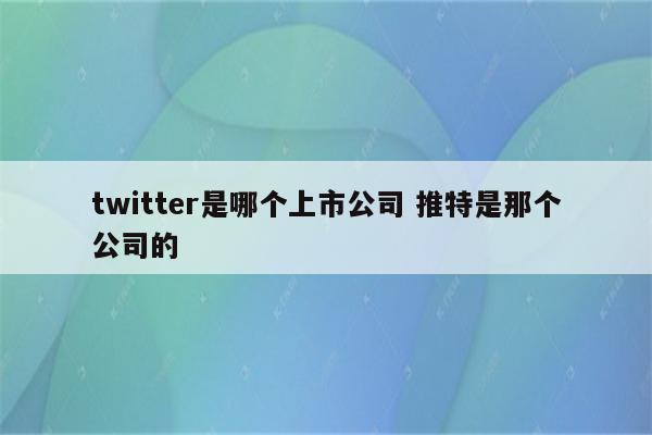 twitter是哪个上市公司 推特是那个公司的