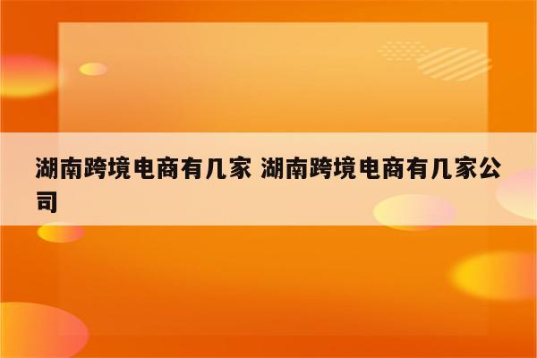 湖南跨境电商有几家 湖南跨境电商有几家公司