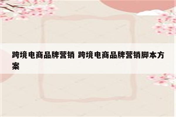 跨境电商品牌营销 跨境电商品牌营销脚本方案