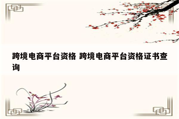 跨境电商平台资格 跨境电商平台资格证书查询