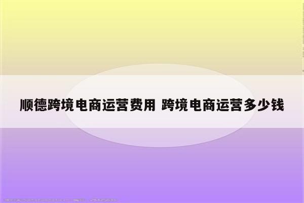 顺德跨境电商运营费用 跨境电商运营多少钱