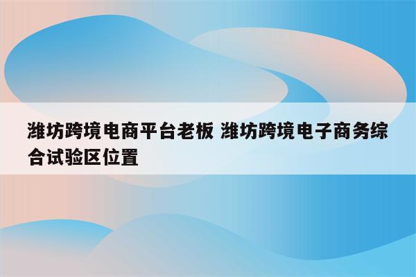 潍坊跨境电商平台老板 潍坊跨境电子商务综合试验区位置