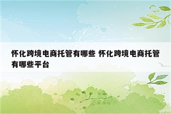 怀化跨境电商托管有哪些 怀化跨境电商托管有哪些平台