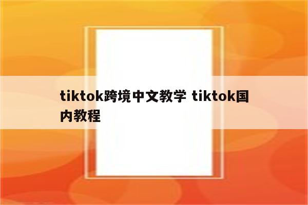 tiktok跨境中文教学 tiktok国内教程