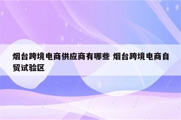 烟台跨境电商供应商有哪些 烟台跨境电商自贸试验区