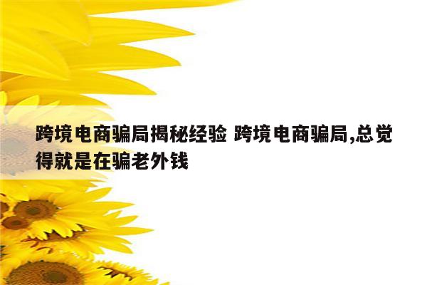 跨境电商骗局揭秘经验 跨境电商骗局,总觉得就是在骗老外钱