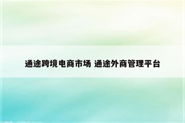 通途跨境电商市场 通途外商管理平台