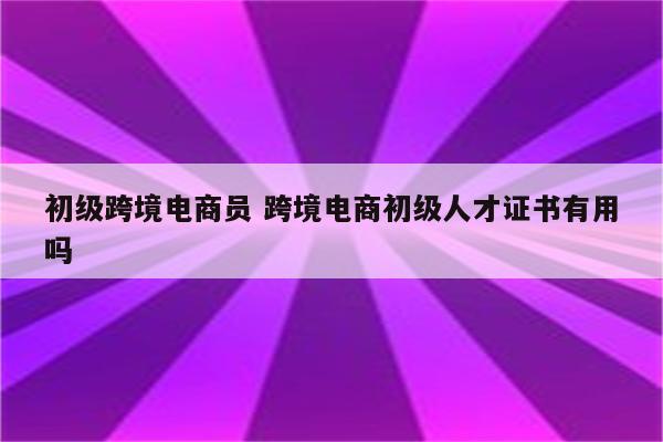 初级跨境电商员 跨境电商初级人才证书有用吗