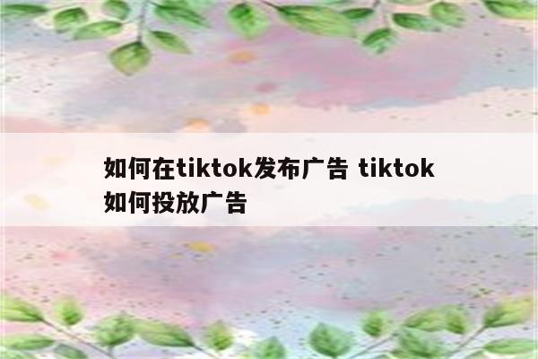 如何在tiktok发布广告 tiktok如何投放广告