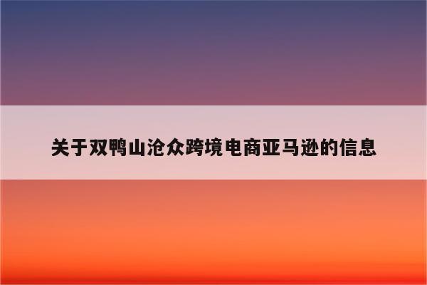关于双鸭山沧众跨境电商亚马逊的信息