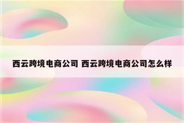 西云跨境电商公司 西云跨境电商公司怎么样