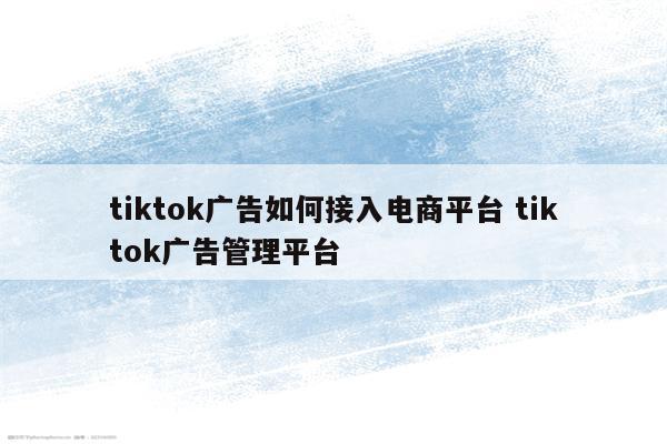 tiktok广告如何接入电商平台 tiktok广告管理平台