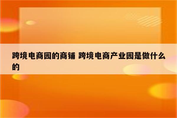 跨境电商园的商铺 跨境电商产业园是做什么的