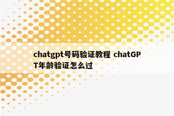 chatgpt号码验证教程 chatGPT年龄验证怎么过