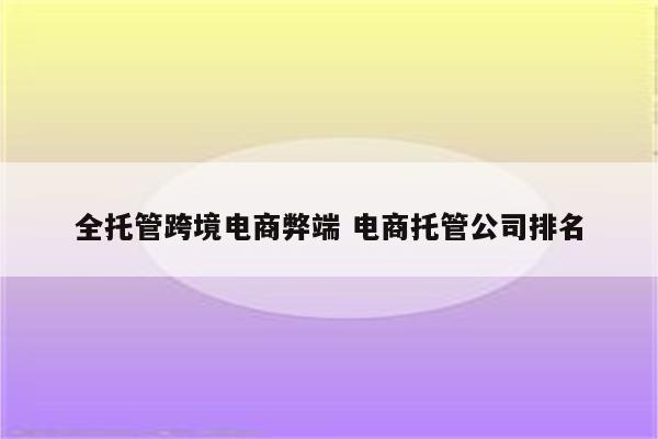 全托管跨境电商弊端 电商托管公司排名