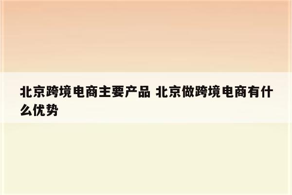 北京跨境电商主要产品 北京做跨境电商有什么优势