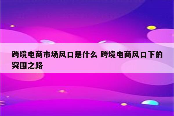 跨境电商市场风口是什么 跨境电商风口下的突围之路