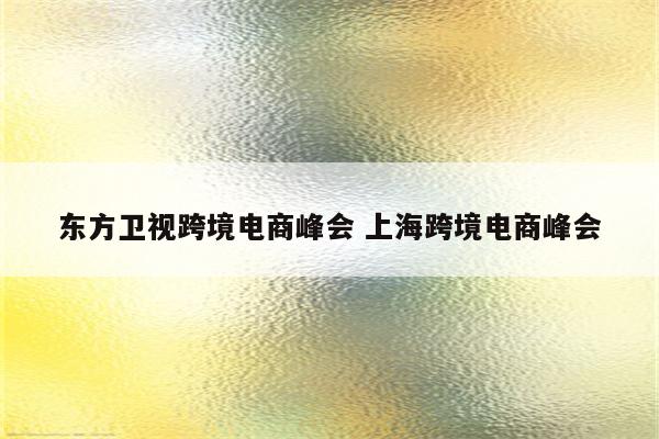 东方卫视跨境电商峰会 上海跨境电商峰会