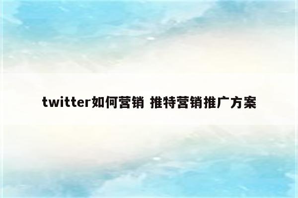twitter如何营销 推特营销推广方案