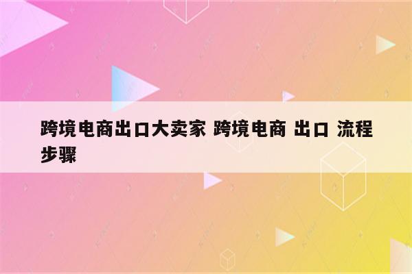 跨境电商出口大卖家 跨境电商 出口 流程步骤