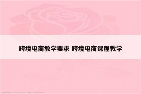 跨境电商教学要求 跨境电商课程教学