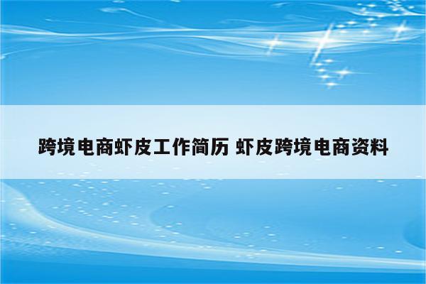 跨境电商虾皮工作简历 虾皮跨境电商资料
