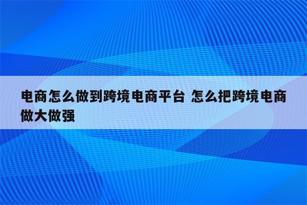 电商怎么做到跨境电商平台 怎么把跨境电商做大做强