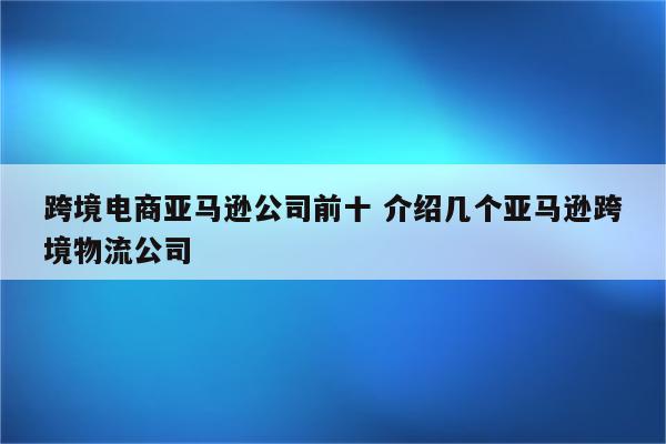 跨境电商亚马逊公司前十 介绍几个亚马逊跨境物流公司