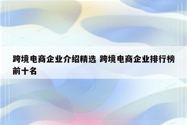跨境电商企业介绍精选 跨境电商企业排行榜前十名