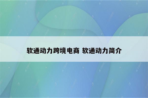 软通动力跨境电商 软通动力简介