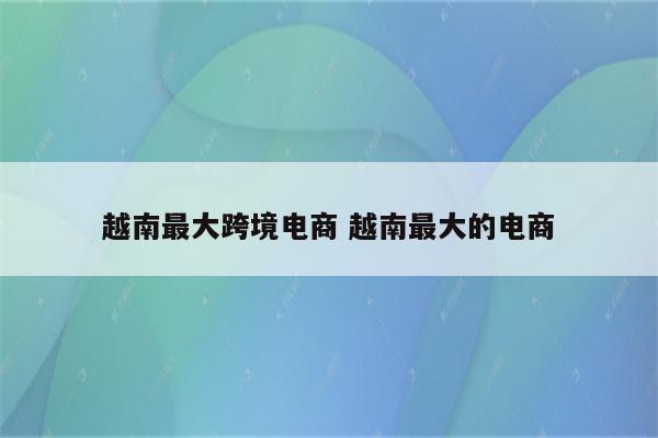 越南最大跨境电商 越南最大的电商