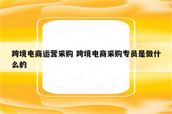 跨境电商运营采购 跨境电商采购专员是做什么的
