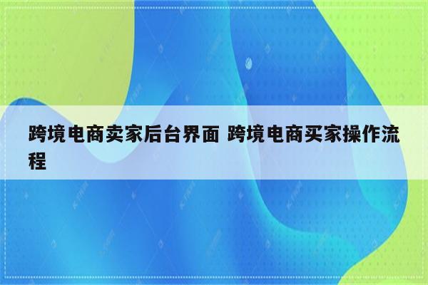 跨境电商卖家后台界面 跨境电商买家操作流程