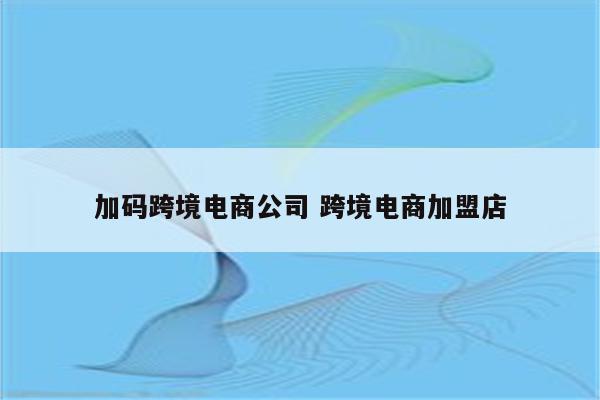 加码跨境电商公司 跨境电商加盟店