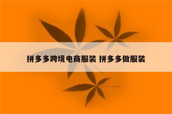 拼多多跨境电商服装 拼多多做服装