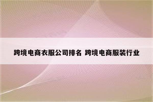 跨境电商衣服公司排名 跨境电商服装行业