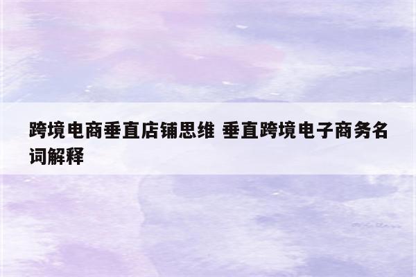 跨境电商垂直店铺思维 垂直跨境电子商务名词解释