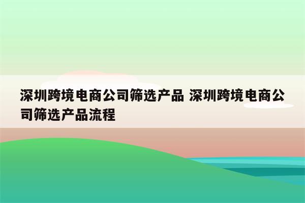 深圳跨境电商公司筛选产品 深圳跨境电商公司筛选产品流程