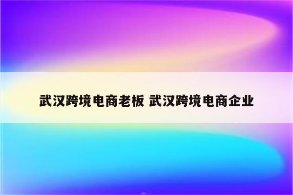武汉跨境电商老板 武汉跨境电商企业