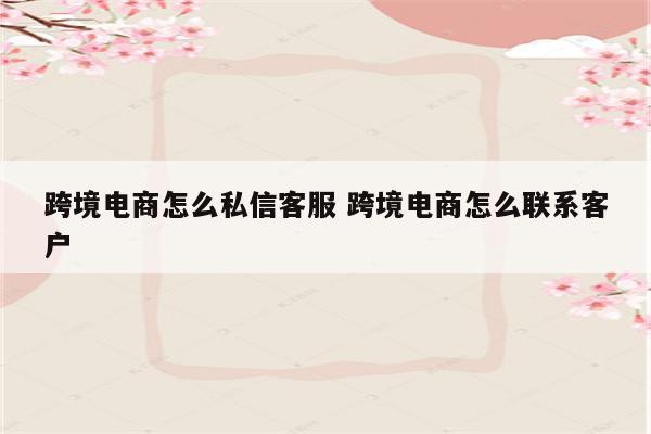 跨境电商怎么私信客服 跨境电商怎么联系客户